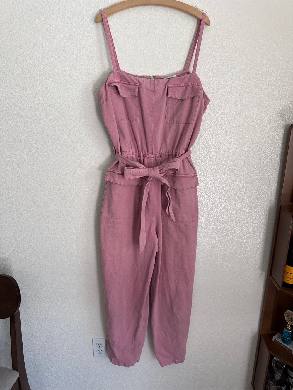 Avec Les Filles Mauve-Pink Sleeveless Utility Jumpsuit with Self-Tie Waist